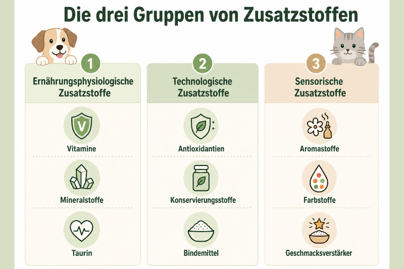 Die drei Gruppen von Zusatzstoffen im Tierfutter - ernährungsphysiologisch, technologisch und sensorisch