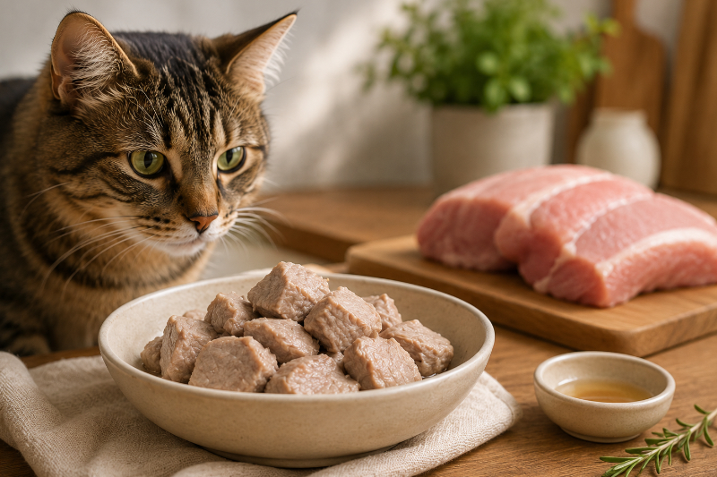 Schweinefleisch für Katzen: warum es nur durchgegart in den Napf darf