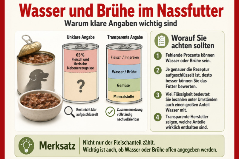 Wasser und Brühe im Nassfutter: Was steckt im nicht bezifferten Anteil?
